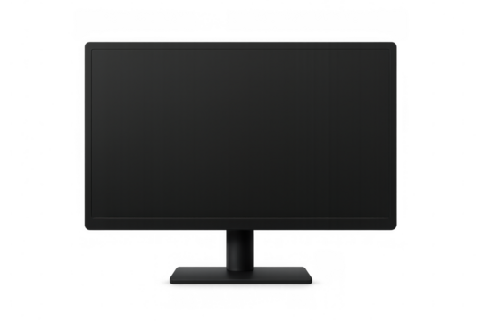 Black computer monitor with blank screen, displaying modern technology, isolated with transparent background