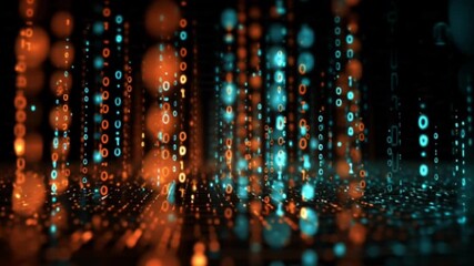 Futuristic digital visualization of neural network big data flow with binary code, AI machine learning, quantum computing, and cyber security, highlighting advanced technology and digital intelligence - Powered by Adobe