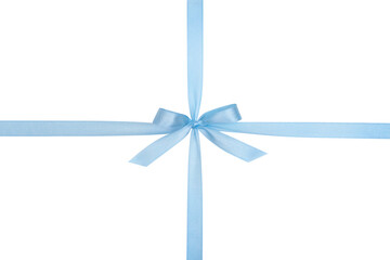 Blue Bow and Crossed Ribbon Isolated on White and Png Transparent Background, Clipping Path Included