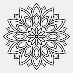 Intricate Adult Floral Coloring Book Style Ornamental Mandala with Floral Swirls and Perfect Symmetry