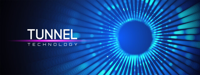 Naklejka na ściany i meble Quantum tunnel with abstract portal and matrix for network background. Geometric circuit and algorithm for software design. AI data and mesh for digital texture grid.