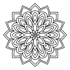 Intricate adult floral coloring book style complex mandala with paisley and floral geometry in high-precision symmetrical black and white vector line art