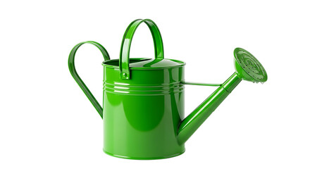 Bright green metal watering can for garden plants and outdoor gardening tasks