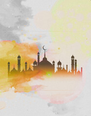 mosque poster, mosque background, Islamic poster, Ramzan poster, Moharram poster, Islamic Mosque Silhouette with Crescent Moon Background