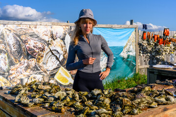 Captivating oyster harvest in a coastal paradise during a sunny day