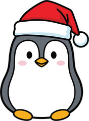 Adorable cartoon penguin wearing a festive red and white santa hat