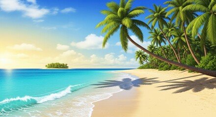 Obraz premium Tropical beach scene isolated on white background