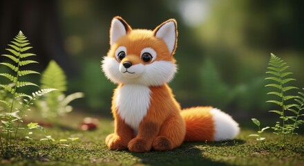 Obraz premium Cute fluffy fox isolated on white background