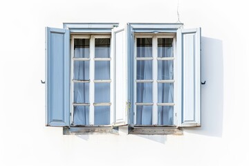 Fototapeta premium Double Window to a Bright Day: A view of two windows with open shutters, showcasing a blend of traditional architecture and inviting light and airy feel.
