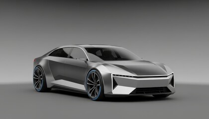 Obraz premium A cutting-edge sedan design stands prominently against a plain background, highlighting its sharp angles and modern aesthetic. The innovative car model features bold lines and a striking look