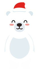 Cute Polar Bear Cartoon Character with Santa Hat for Christmas. Adorable polar bear wearing Santa hat on blue background. Ideal for holiday cards, children’s products, and festive winter branding.