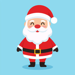 Cute Santa Claus Cartoon Character for Christmas Design. Flat vector of cheerful Santa Claus character on blue background. Ideal for Christmas cards, children’s graphics, and festive web use.