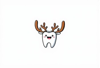 Smiling Cartoon Tooth with Antlers Creating a Playful and Whimsical Character Illustration