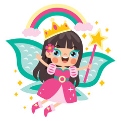 Cartoon Drawing Of Colorful Fairy