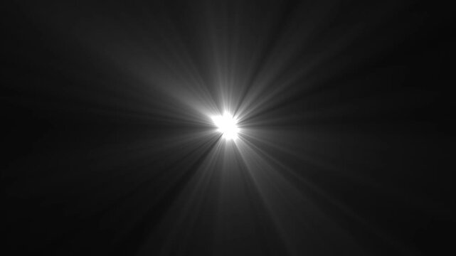 Centered white light rays on black and background. Heaven light animation from center. Dynamic light rays footage.