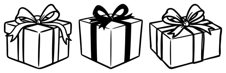 Hand drawn gift box set Sketch style present icons with ribbon for Christmas or birthday celebration Vector illustration