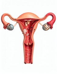 Uterus Anatomy, Female Reproductive System, Medical Illustration, isolated on white background