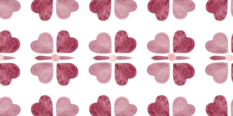 Seamless pattern of silhouettes of pink wildflowers. Floral ornament. Rectangular design element. Watercolor texture. Ideal for tablecloths, fabric designs, wallpaper, tableware and other items