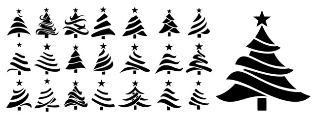 Abstract Christmas tree vector icon set Collection of modern stylized holiday tree silhouettes