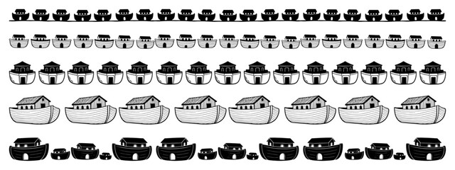 Obraz premium Noah's Ark and Pot of Gold seamless border set Collection of biblical Christian patterns Vector illustration