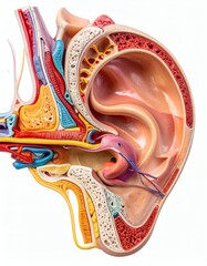 Human Ear Anatomy Cross Section Medical Illustration  Structure, isolated on white background