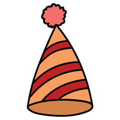Hand-drawn cartoon party hat on a white background.