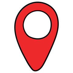 Hand-drawn cartoon red map pin icon on a white background.