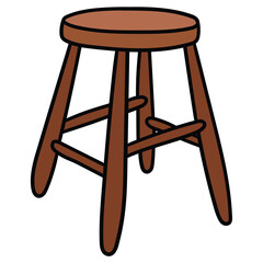 Hand-drawn cartoon brown wooden stool on a white background.