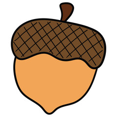 Hand-drawn cartoon acorn on a white background.