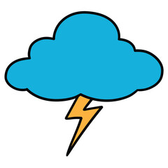 Hand-drawn cartoon cloud with lightning bolt on a white background.