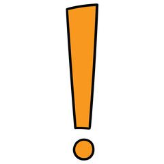 Hand-drawn cartoon orange exclamation mark on a white background.