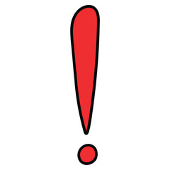 Hand-drawn cartoon red exclamation mark on a white background.