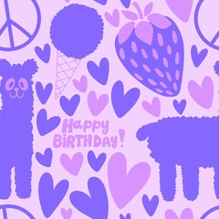 Birthday party seamless alpaca pattern for wrapping paper and fabrics and linens and kids clothes print