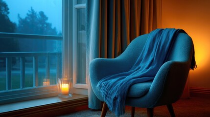 Cozy Armchair by Candlelight in a Moonlit Evening Ambiance