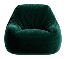 Emerald velvet bean bag chair, adding luxury to a minimalist apartment balcony.