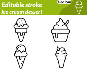 A cheerful and appetizing icon featuring a classic ice cream cone. popsicle or sundae bowl topped with scoops syrup cherries or sprinkles. Designed in a modern flat vector style with smooth curves.