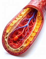 Capillary Cross Section Blood Vessel Anatomy, Medical Illustration, isolated on white background