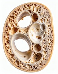 Bone Cross Section Trabecular Bone Structure, Osteoporosis Concept, isolated on white background