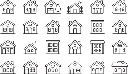 Fototapeta premium minimal residential and commercial building icons set pixel perfect editable stroke for ux design