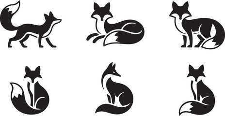 minimal black fox silhouettes set vector logo icons for nature wildlife design ai eps jpeg png