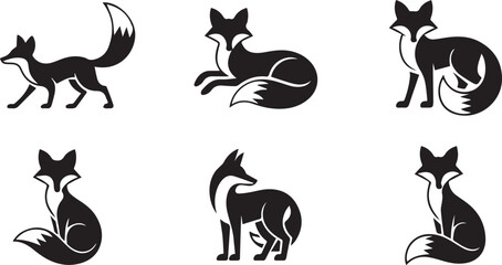 stylized fox vector pack six monochrome silhouettes for logos branding and decorative art