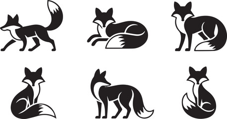 minimal fox illustrations set six black silhouettes elegant woodland animal vector ai eps png jpeg
