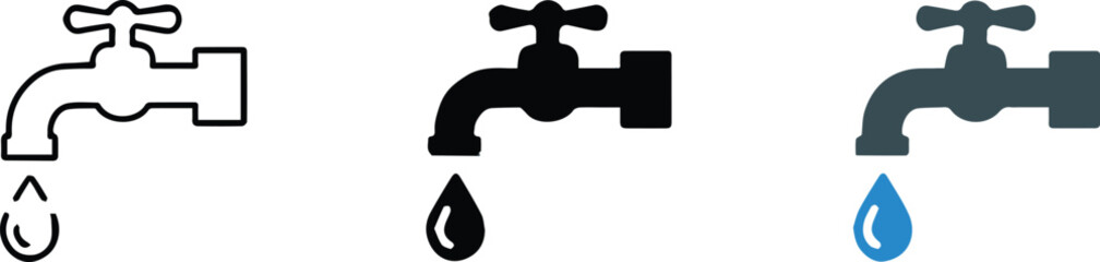 faucet icons with water drop outline solid and gradient styles versatile vector set for apps infographics and signage