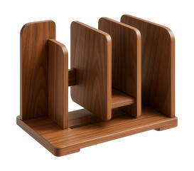 Adjustable wooden book organizer, ideal for home offices or studies.
