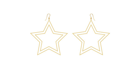 Gold Star Shaped Doodle Earrings, Trendy Fashion Geometric Jewelry Vector Illustration.	