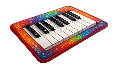 Music-themed play mat featuring piano keys, perfect for a family room music corner.