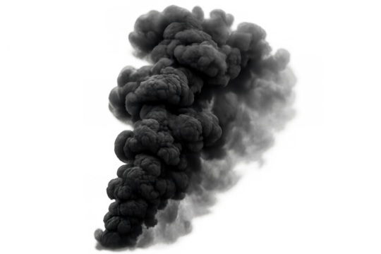 Black smoke plume rising, representing environmental pollution, industrial emissions, fire danger, and disaster concept