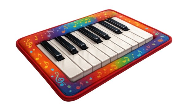 Music-themed play mat featuring piano keys, perfect for a family room music corner.