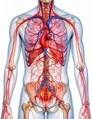 Human Circulatory System Anatomy Arteries, Veins, Blood Vessels, isolated on white background