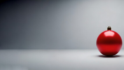 Red ornament ball on gray background representing winter concept  